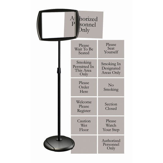 MasterVision Interchangeable Floor Pedestal Sign - Print/Message "Please Wait To Be Seated" , "Authorized Personnel Only" , "Please Watch Your Step" , "Please Seat Yourself" , "Smoking In Designated Areas Only" , "Smoking Permitted In This Area Only"...