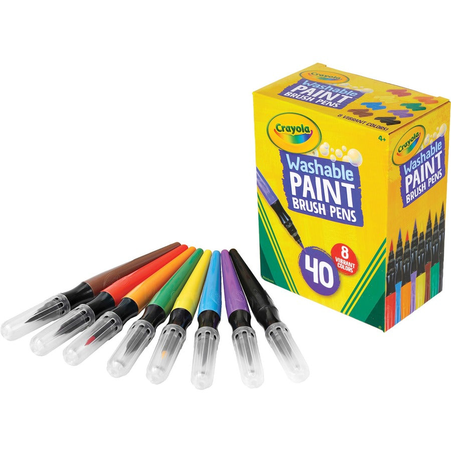 Crayola Washable Paint Brush Pens - Washable - Assorted Ink - 1 Box