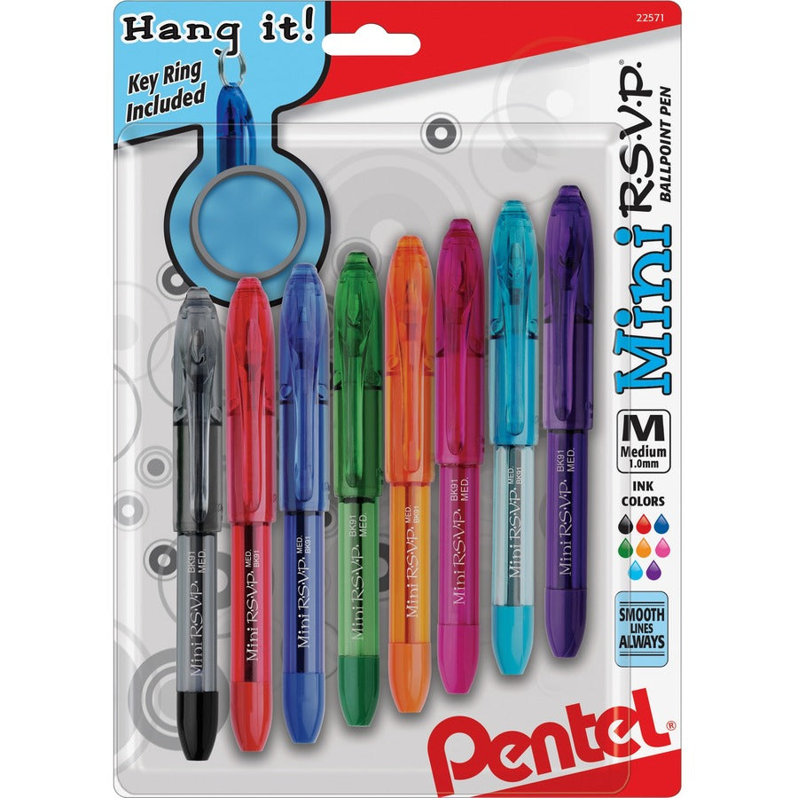 Pentel Mini R.S.V.P. Ballpoint Pens - Assorted Ink - 8 / Pack