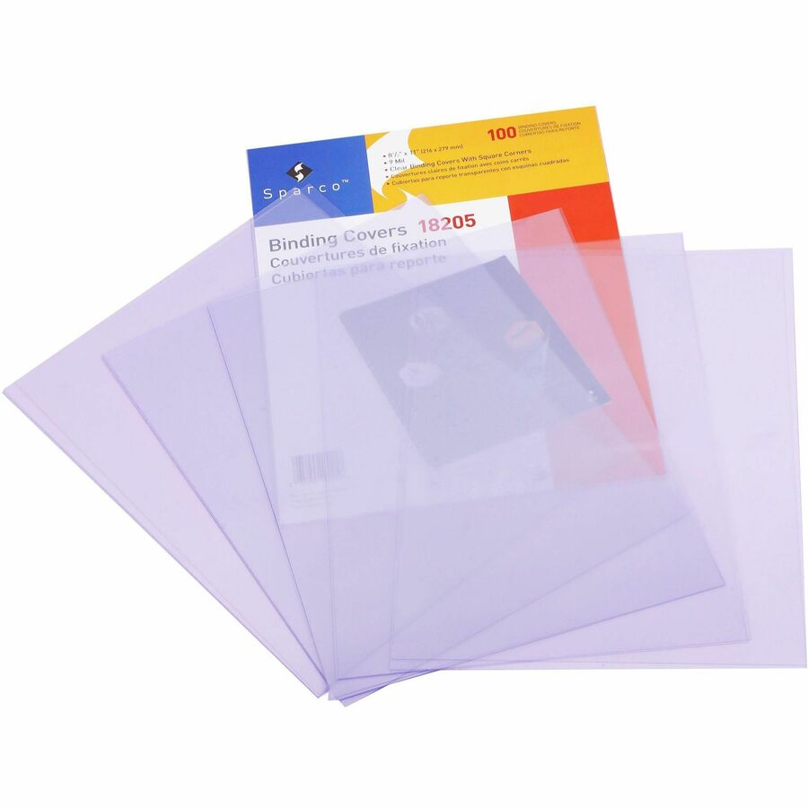 Sparco 18205 Letter Presentation Cover - 8 1/2" x 11" - Plastic - Clear - Spill Proof, Tear Proof - 100 / Box