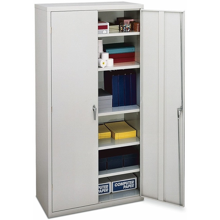 HON Brigade Storage Cabinet - 72" Height x 36" Width x 18.1" Depth - 6 Shelve(s) - 5 Adjustable Shelf(ves) - Material: Steel - Finish: Light Gray - Rugged, Reinforced, Adjustable Shelf, Hinged Door, Durable, Locking System, Sturdy, Welded, Leveling Gli...
