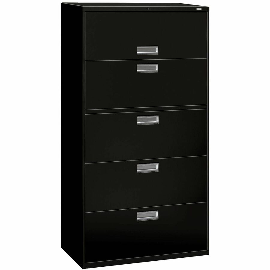 HON Brigade 600 H685 Lateral File - 67" Height x 36" Width x 18" Depth - Total Drawer(s): 5 - Finish: Black - Lockable, Heavy Duty, Glide, Removable Lock - For File Storage, Workstation, Office, Desk - 1 Each