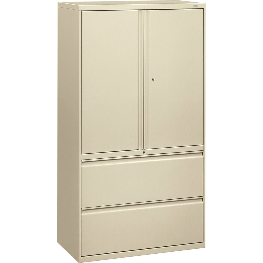 HON Brigade 800 H885LS Lateral File - 64.3" Height x 36" Width x 18" Depth - Total Drawer(s): 2 - 3 Shelve(s) - Finish: Putty - Storage Cabinet, Radius Pull, Lockable, Glide, Removable Lock, Adjustable Shelf, Heavy Duty - For File Storage, Workstation...