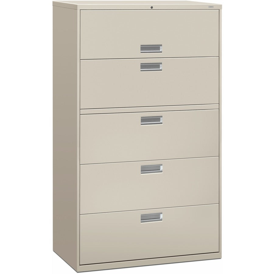 HON Brigade 600 H695 Lateral File - 64" Height x 42" Width x 18" Depth - Total Drawer(s): 5 - Finish: Light Gray - Lockable, Heavy Duty, Glide, Removable Lock - For File Storage, Workstation, Office, Desk - 1 Each