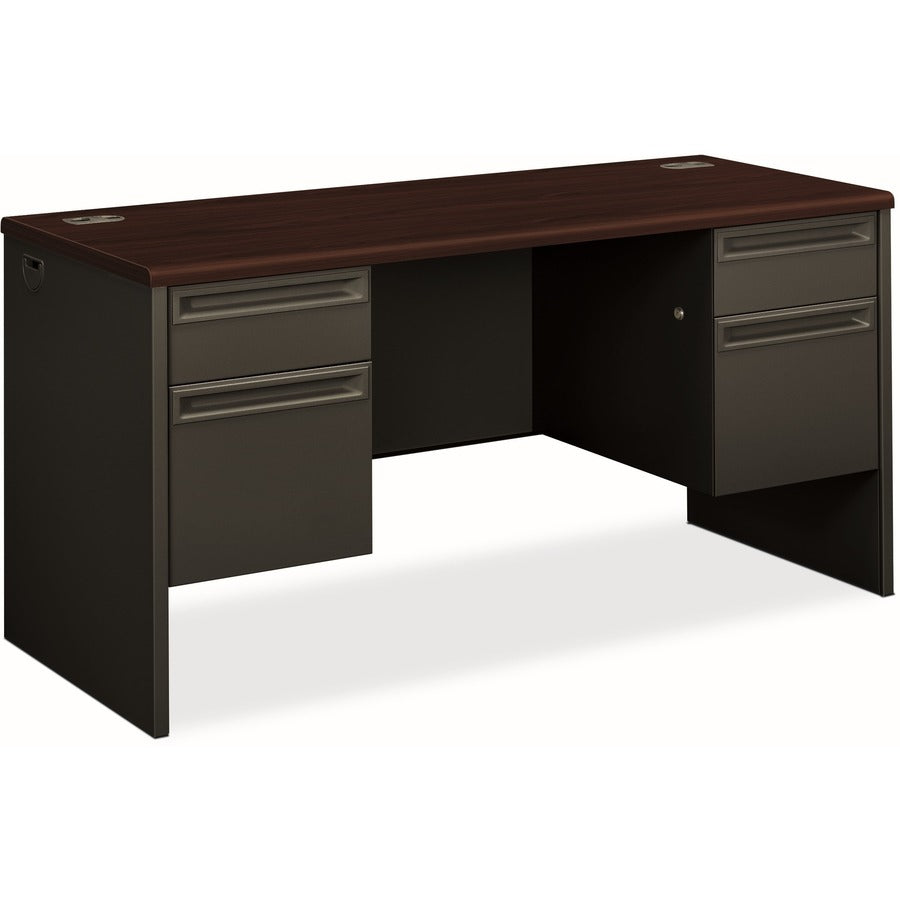 HON 38000 H38852 Pedestal Credenza - 29.5" Height x 60" Width x 24" Depth - Total Drawer(s): 4 - Double Pedestal - Waterfall Edge - Finish: Charcoal - Removable Lock, Glide, Scratch Resistant, Spill Resistant, Stain Resistant, Durable, Sturdy - For Fil...