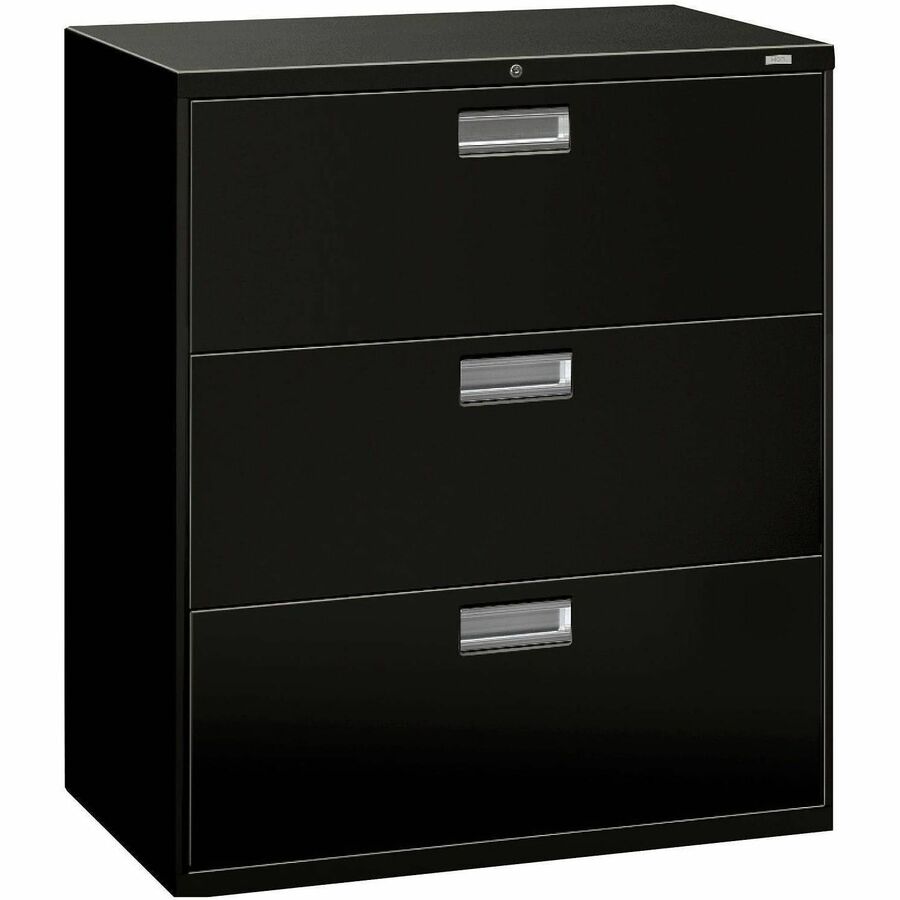 HON Brigade 600 H683 Lateral File - 40.9" Height x 36" Width x 18" Depth - Total Drawer(s): 3 - Finish: Black - Lockable, Heavy Duty, Glide, Removable Lock - For File Storage, Workstation, Office, Desk - 1 Each