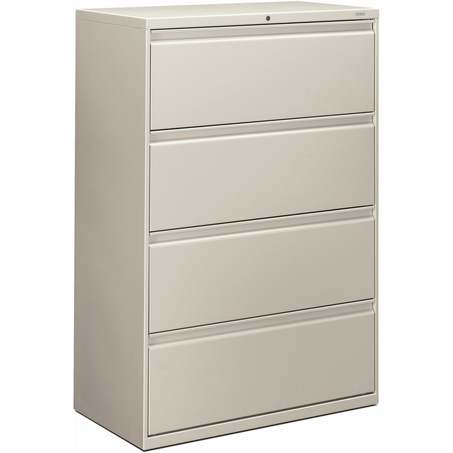 HON Brigade 800 H884 Lateral File - 53.3" Height x 36" Width x 18" Depth - Total Drawer(s): 4 - Finish: Light Gray - Radius Pull, Lockable, Glide, Removable Lock, Heavy Duty - For File Storage, Workstation, Desk, Office - 1 Each