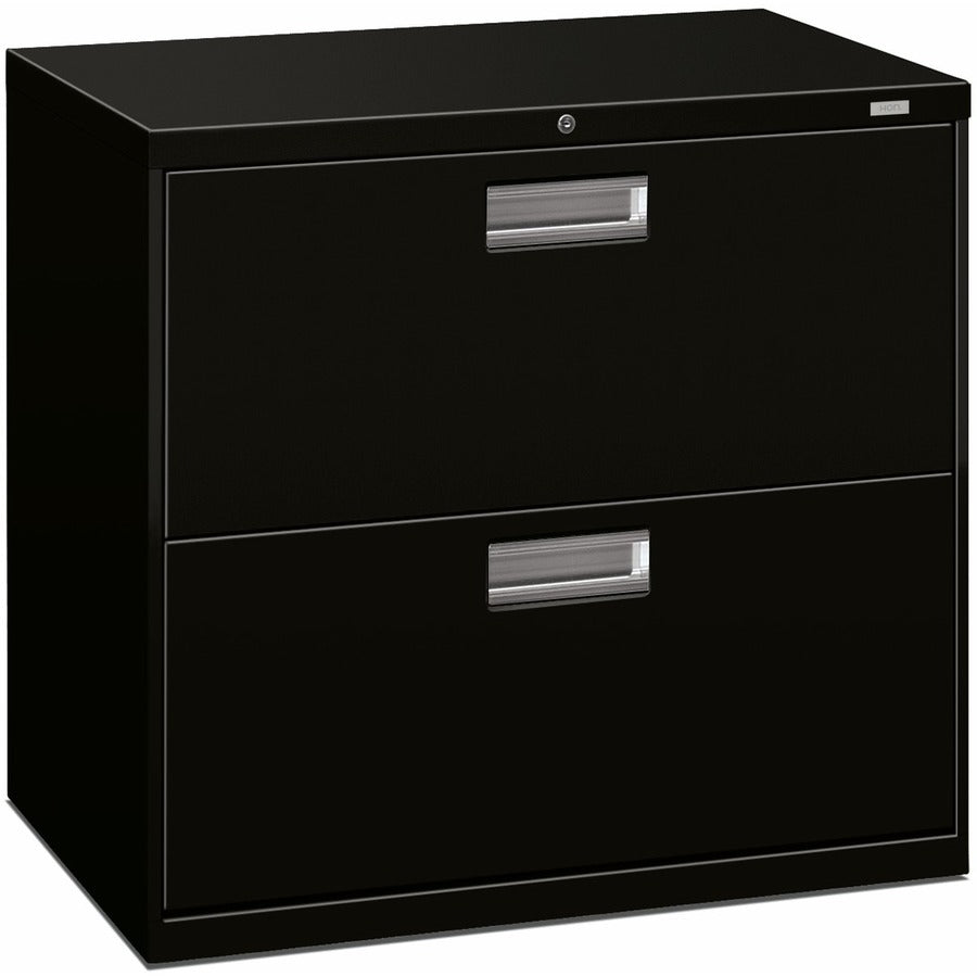 HON Brigade 600 H672 Lateral File - 28.4" Height x 30" Width x 18" Depth - Total Drawer(s): 2 - Finish: Black - Lockable, Glide, Removable Lock, Heavy Duty, Interlocking - For File Storage, Workstation, Office, Desk - 1 Each