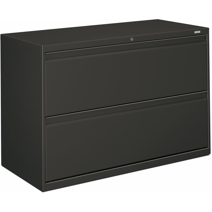 HON Brigade 800 H892 Lateral File - 28.4" Height x 42" Width x 18" Depth - Total Drawer(s): 2 - Finish: Charcoal - Radius Pull, Lockable, Glide, Removable Lock, Heavy Duty - For File Storage, Workstation, Desk, Office - 1 Each