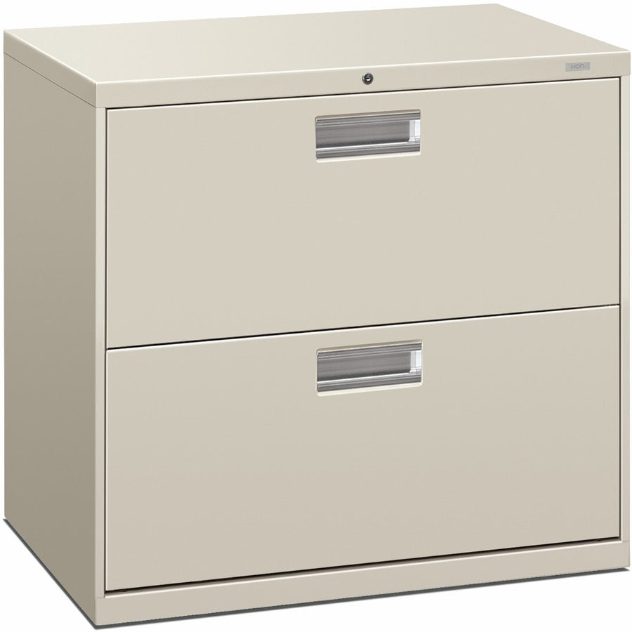 HON Brigade 600 H672 Lateral File - 28.4" Height x 30" Width x 18" Depth - Total Drawer(s): 2 - Finish: Light Gray - Lockable, Glide, Removable Lock, Heavy Duty, Interlocking - For File Storage, Workstation, Office, Desk - 1 Each
