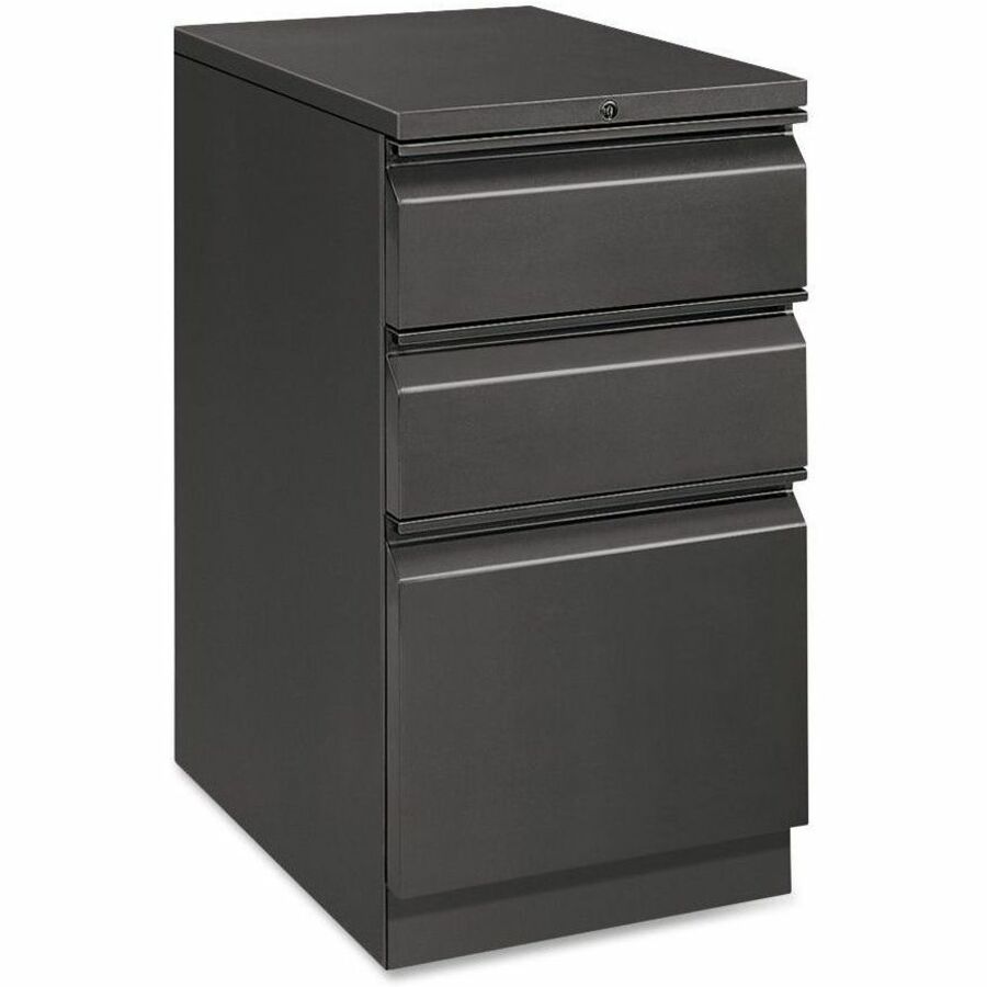 HON Brigade H33723R Pedestal - 28" Height x 15" Width x 22.9" Depth - Total Drawer(s): 3 - Material: Steel - Finish: Charcoal - Radius Pull, Lockable, Casters, Durable, Sturdy - For File Storage, Desk, Office, Workstation - 1 Each