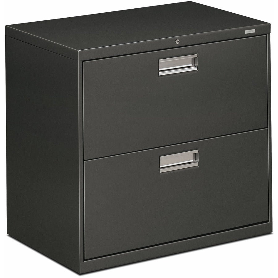 HON Brigade 600 H672 Lateral File - 28.4" Height x 30" Width x 18" Depth - Total Drawer(s): 2 - Finish: Charcoal - Lockable, Glide, Removable Lock, Heavy Duty, Interlocking - For File Storage, Workstation, Office, Desk - 1 Each