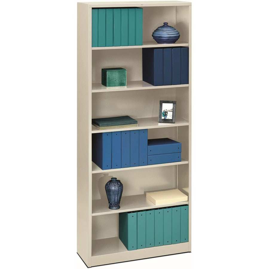 HON Brigade Steel Bookcase - 6 Shelf(ves) - 81.13" Height x 34.50" Width x 12.62" Depth - Adjustable Shelf, Reinforced, Welded, Durable, Compact - 30% Recycled - Light Gray - Steel - 1 Each
