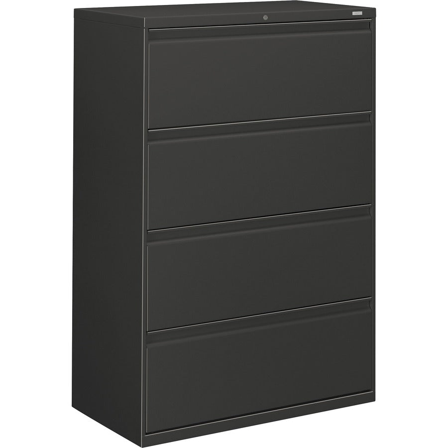 HON Brigade 800 H884 Lateral File - 53.3" Height x 36" Width x 18" Depth - Total Drawer(s): 4 - Finish: Charcoal - Radius Pull, Lockable, Glide, Removable Lock, Heavy Duty - For File Storage, Workstation, Desk, Office - 1 Each