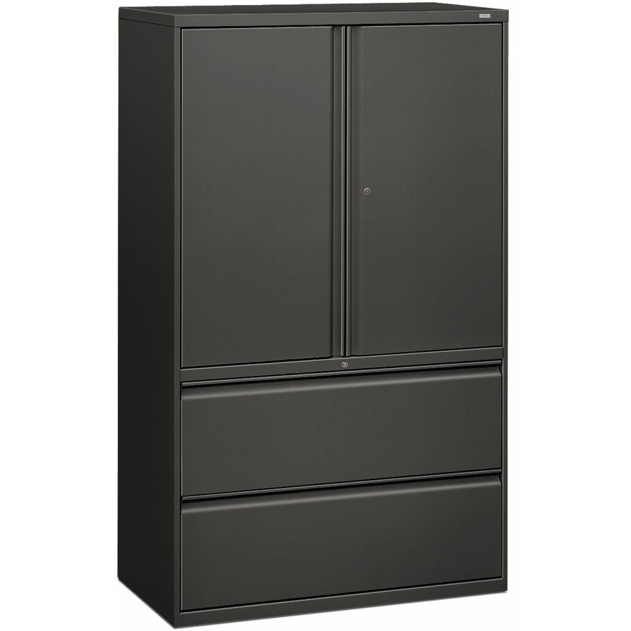 HON Brigade 800 H895LS Lateral File - 64.3" Height x 42" Width x 18" Depth - Total Drawer(s): 2 - 3 Shelve(s) - Finish: Charcoal - Radius Pull, Lockable, Glide, Removable Lock, Adjustable Shelf, Heavy Duty - For File Storage, Workstation, Desk, Office...