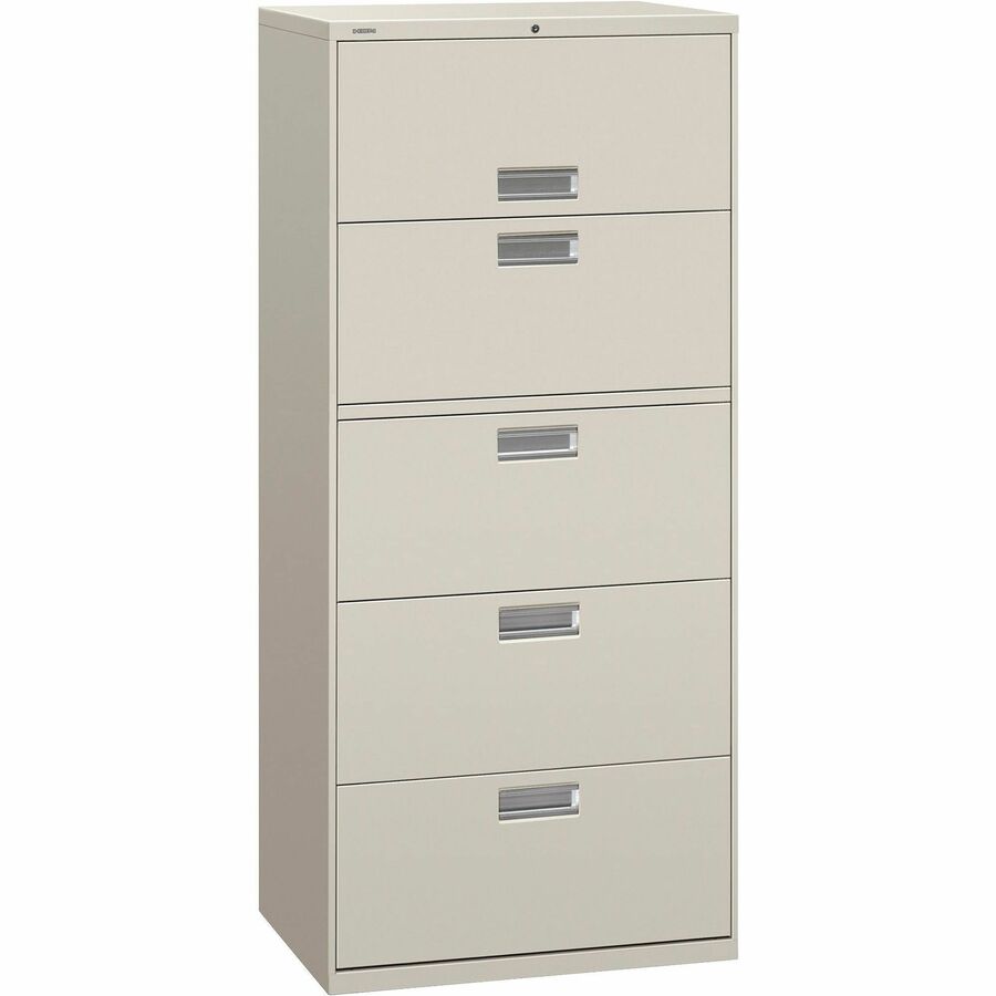 HON Brigade 600 H675 Lateral File - 67" Height x 30" Width x 18" Depth - Total Drawer(s): 5 - Finish: Light Gray - Lockable, Glide, Removable Lock, Heavy Duty, Interlocking - For File Storage, Workstation, Office, Desk - 1 Each