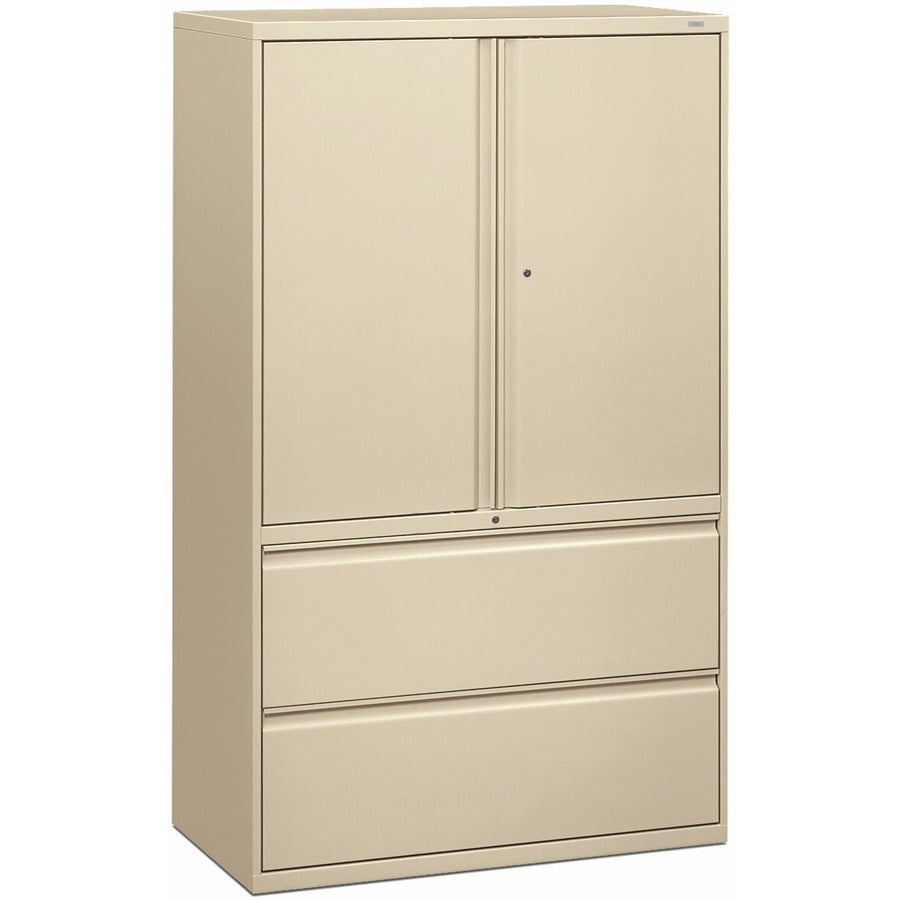 HON Brigade 800 H895LS Lateral File - 64.3" Height x 42" Width x 18" Depth - Total Drawer(s): 2 - 3 Shelve(s) - Finish: Putty - Radius Pull, Lockable, Glide, Removable Lock, Adjustable Shelf, Heavy Duty - For File Storage, Workstation, Desk, Office - 1...