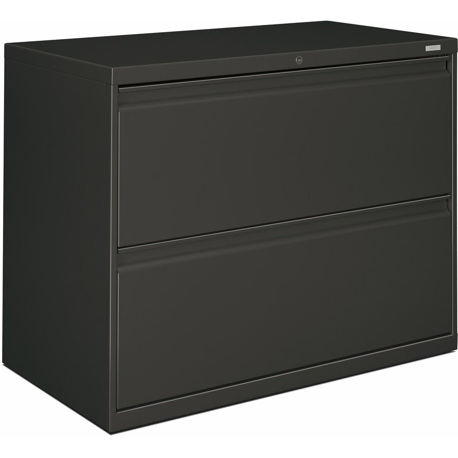 HON Brigade 800 H882 Lateral File - 28.4" Height x 36" Width x 19.3" Depth - Total Drawer(s): 2 - Finish: Charcoal - Radius Pull, Lockable, Glide, Removable Lock, Heavy Duty - For File Storage, Workstation, Desk, Office - 1 Each