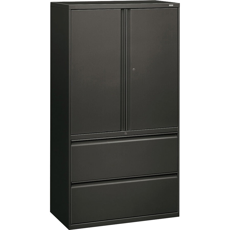 HON Brigade 800 H885LS Lateral File - 64.3" Height x 36" Width x 18" Depth - Total Drawer(s): 2 - 3 Shelve(s) - Finish: Charcoal - Storage Cabinet, Radius Pull, Lockable, Glide, Removable Lock, Adjustable Shelf, Heavy Duty - For File Storage, Workstati...