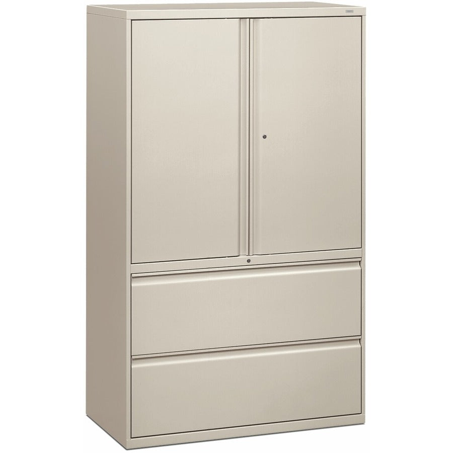 HON Brigade 800 H895LS Lateral File - 64.3" Height x 42" Width x 18" Depth - Total Drawer(s): 2 - 3 Shelve(s) - Finish: Light Gray - Radius Pull, Lockable, Glide, Removable Lock, Adjustable Shelf, Heavy Duty - For File Storage, Workstation, Desk, Offic...