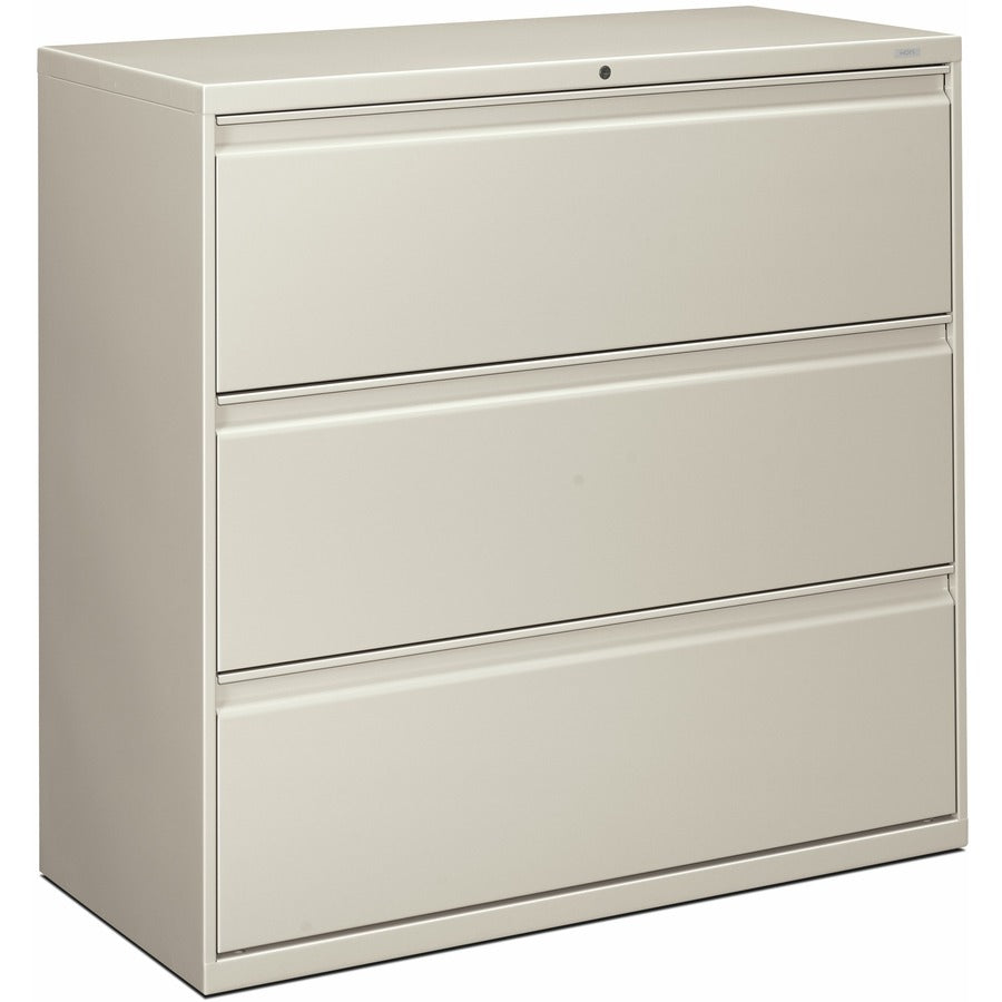 HON Brigade 800 H893 Lateral File - 40.9" Height x 42" Width x 18" Depth - Total Drawer(s): 3 - Finish: Light Gray - Radius Pull, Lockable, Glide, Removable Lock, Heavy Duty - For File Storage, Workstation, Desk, Office - 1 Each