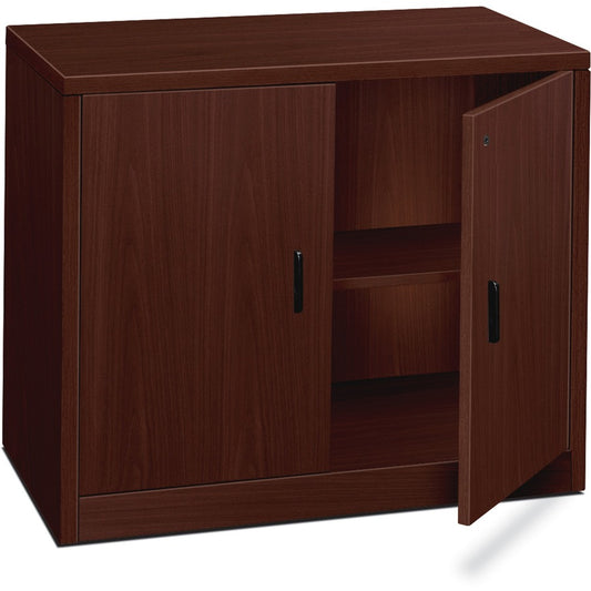 HON 10500 H105291 Storage Cabinet - 29.5" Height x 36" Width x 20" Depth - 2 Door(s) - Flat Edge - Finish: Mahogany - Removable Lock, Glide, Coat Rod - For Office, Coat - 1 Each