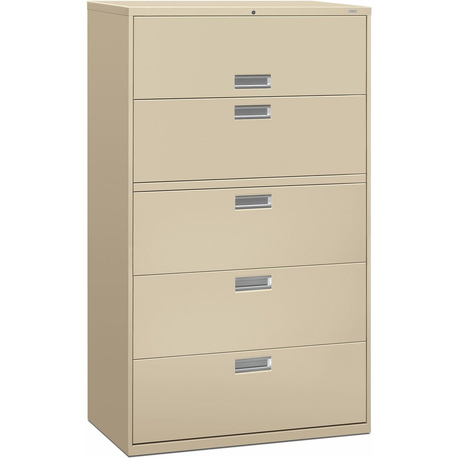 HON Brigade 600 H695 Lateral File - 64" Height x 42" Width x 18" Depth - Total Drawer(s): 5 - Finish: Putty - Lockable, Heavy Duty, Glide, Removable Lock - For File Storage, Workstation, Office, Desk - 1 Each
