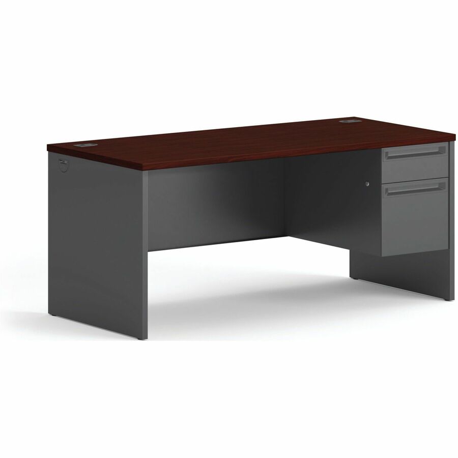 HON 38000 H38291R Pedestal Desk - 29.5" Height x 66" Width x 30" Depth - Total Drawer(s): 2Right Side - Waterfall Edge - Finish: Charcoal - Removable Lock, Glide, Scratch Resistant, Spill Resistant, Stain Resistant, Sturdy, Durable - For File Storage...