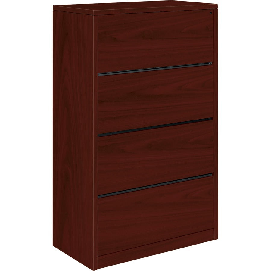 HON 10500 H10516 Lateral File - 59.1" Height x 36" Width x 20" Depth - Total Drawer(s): 4 - Flat Edge - Material: Laminate - Finish: Mahogany - Removable Lock, Glide - For File - 1 Each