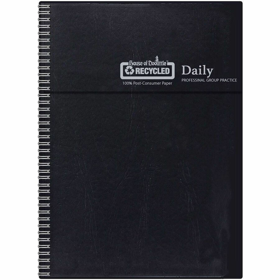 House of Doolittle 8-Person Group Daily Appointment Book - Julian Dates - Daily - 12 Month - January 2027 to December 2027 - 8:00 AM to 7:45 PM - Quarter-hourly - 1 Day Double Page Layout - 8" x 11" Sheet Size - Wire Bound - Paper, Leather - Black Cove...