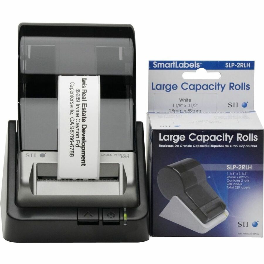 Seiko SmartLabels Large Capacity Address Label Rolls - 1 1/8" Width x 3 1/2" Length - Rectangle - Direct Thermal - White - Paper - 260 / Roll - 2 / Box