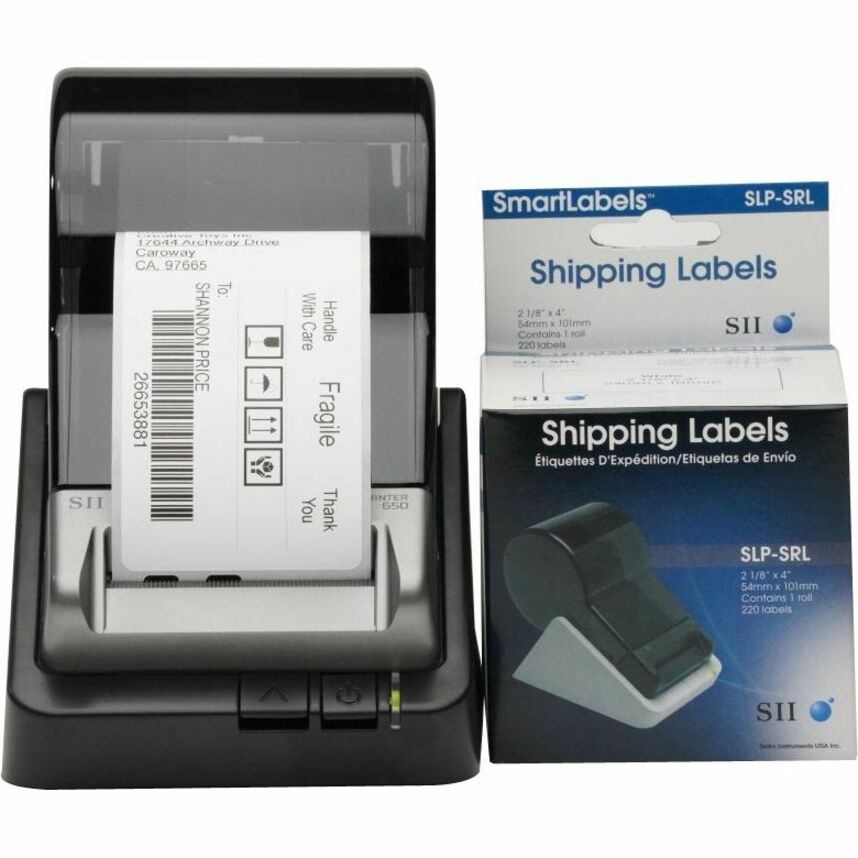 Seiko Self-adhesive Shipping Labels - 2 1/8" Width x 4" Length - Permanent Adhesive - Rectangle - Direct Thermal - White - Paper - 220 / Roll - 1 Each