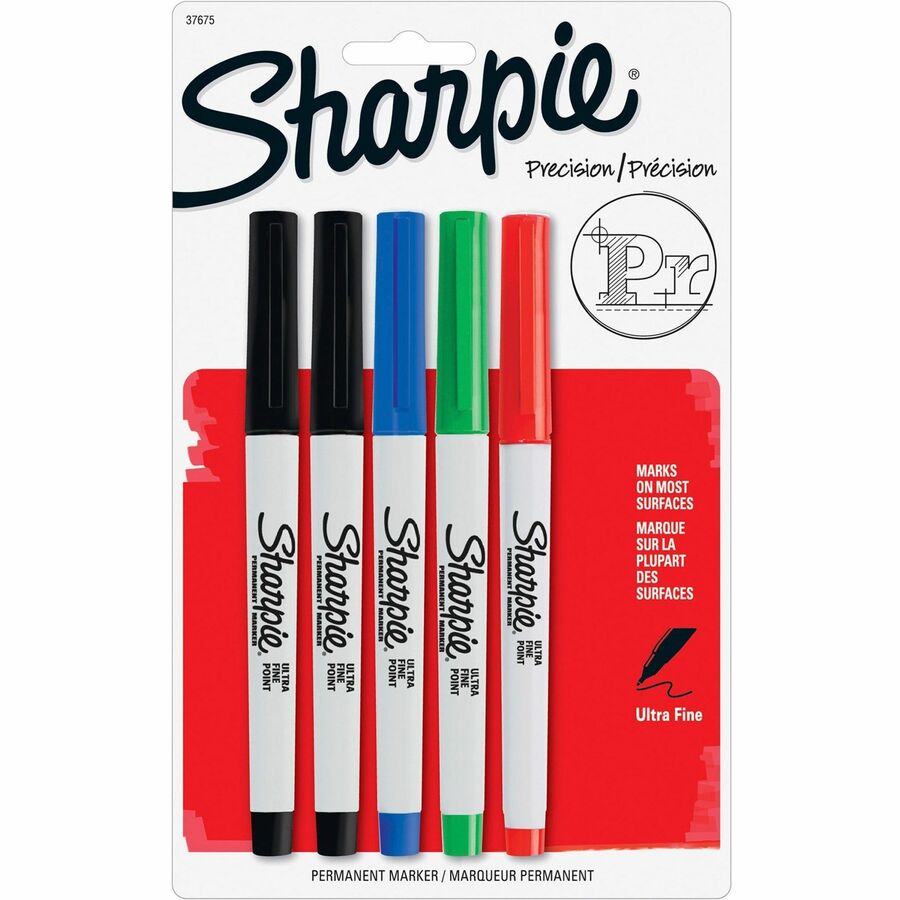 Sharpie Precision Permanent Markers - Assorted Ink - 5 / Pack
