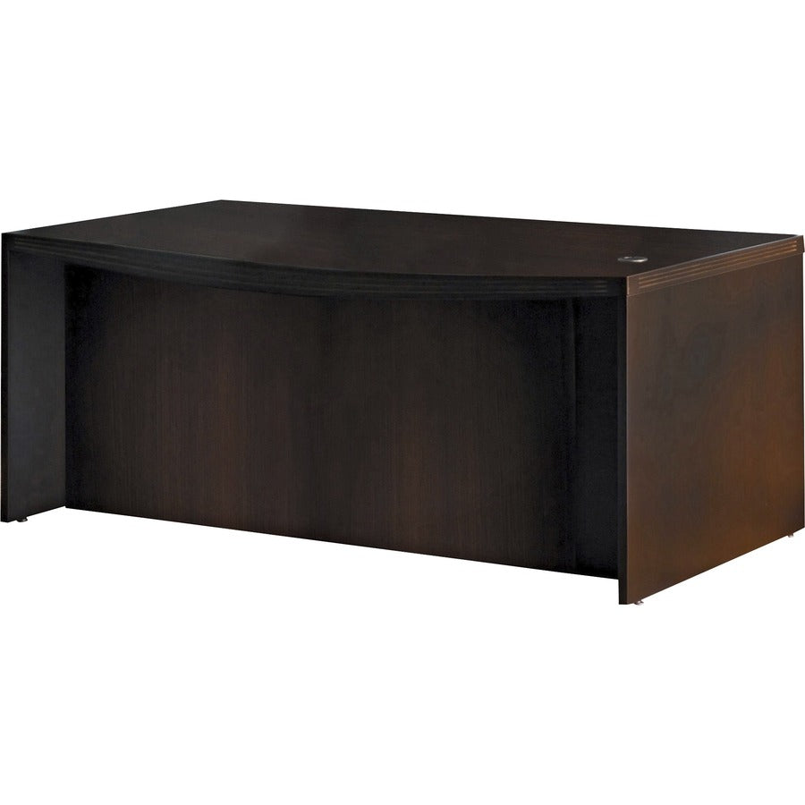 Safco Aberdeen Series 72" Bow Front Desk - 29.5" Height x 72" Width x 42" Depth, 1.6" Thickness Surface - Fluted Edge - Material: Medium Density Fiberboard (MDF), Laminate - Finish: Mocha - Cable Management, Grommet, Modesty Panel, Leveler - 1 Each