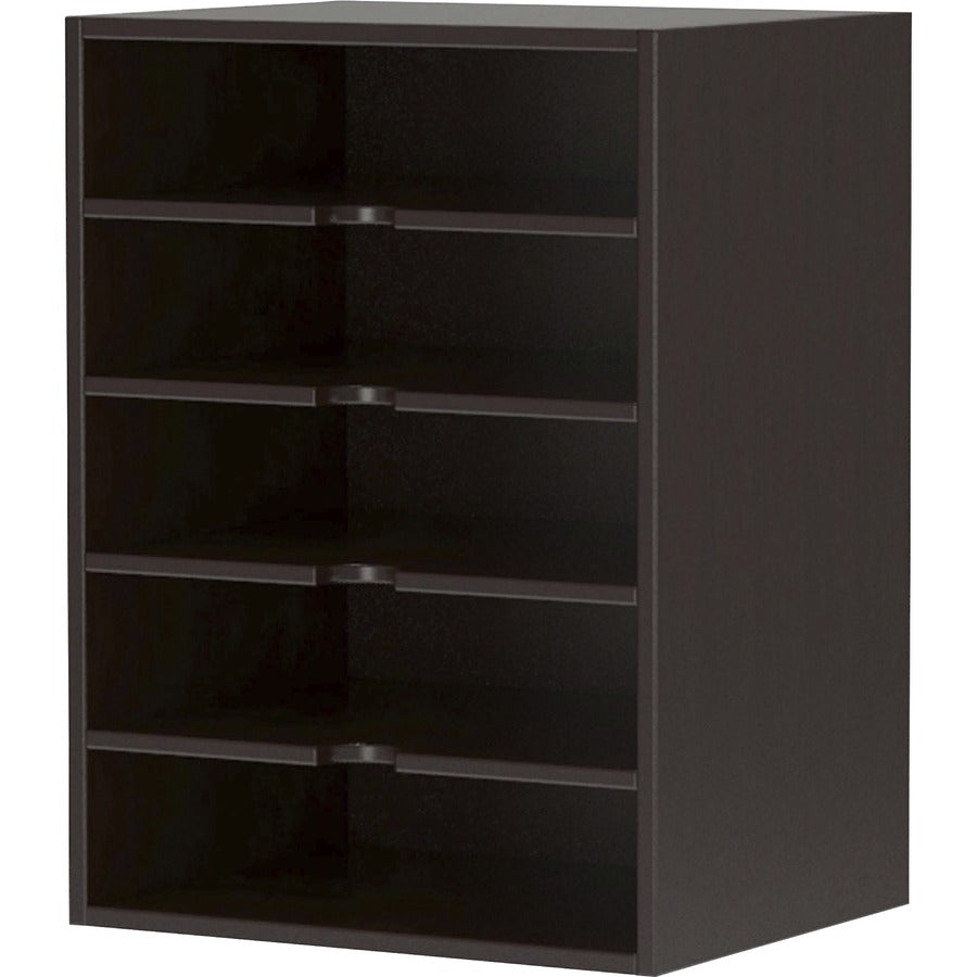 Safco Aberdeen Series Horizontal Paper Organizer - 20.3" Height x 15" Width x 11.8" Depth - Fluted Edge - Material: Particleboard - Finish: Laminate, Mocha - 1 Each