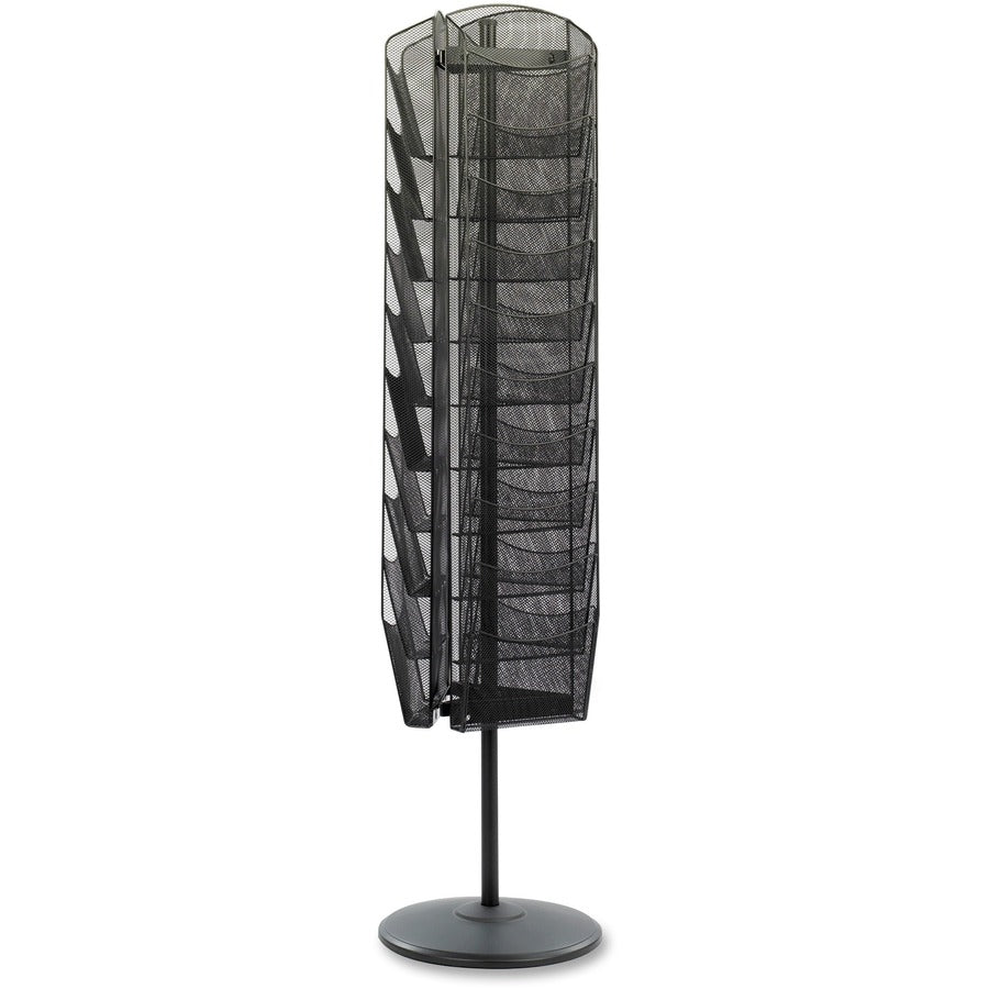 Safco Onyx Rotating Mesh Magazine Rack - 30 Compartment(s) - Compartment Size : 7.50" x 9.75" - 66" Height x 16.50" Width x 16.50" Depth - Floor - Black - Steel - 1 Each