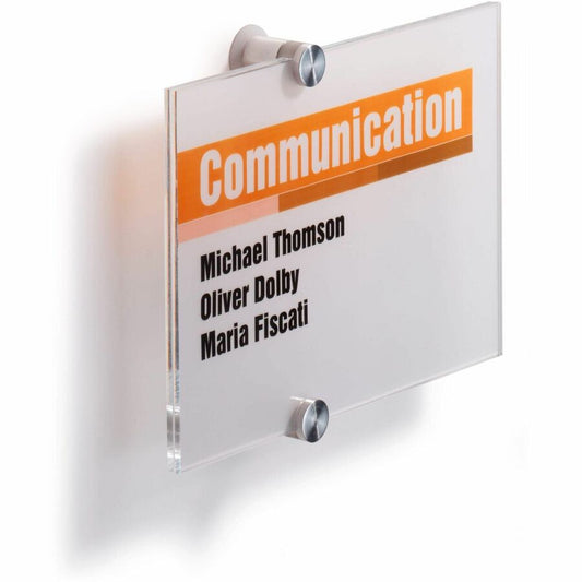 DURABLE Crystal Standoff Interior Wall Sign - 5.9" Width x 8.3" Height x 0.9" Depth - Rectangular Shape - Wall Mountable - Indoor - Acrylic - Clear - 1 Each