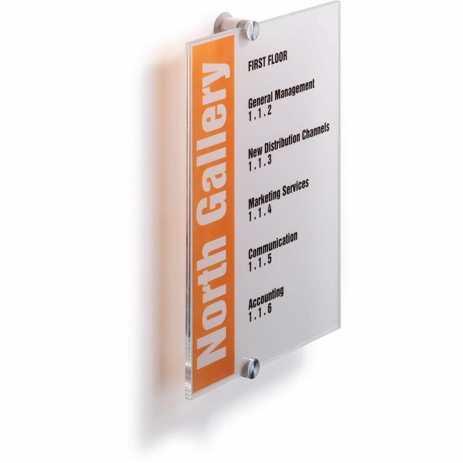 DURABLE Crystal Standoff Interior Wall Sign - 8.3" Width x 11.8" Height x 0.9" Depth - Rectangular Shape - Wall Mountable - Indoor - Clear - 1 Each