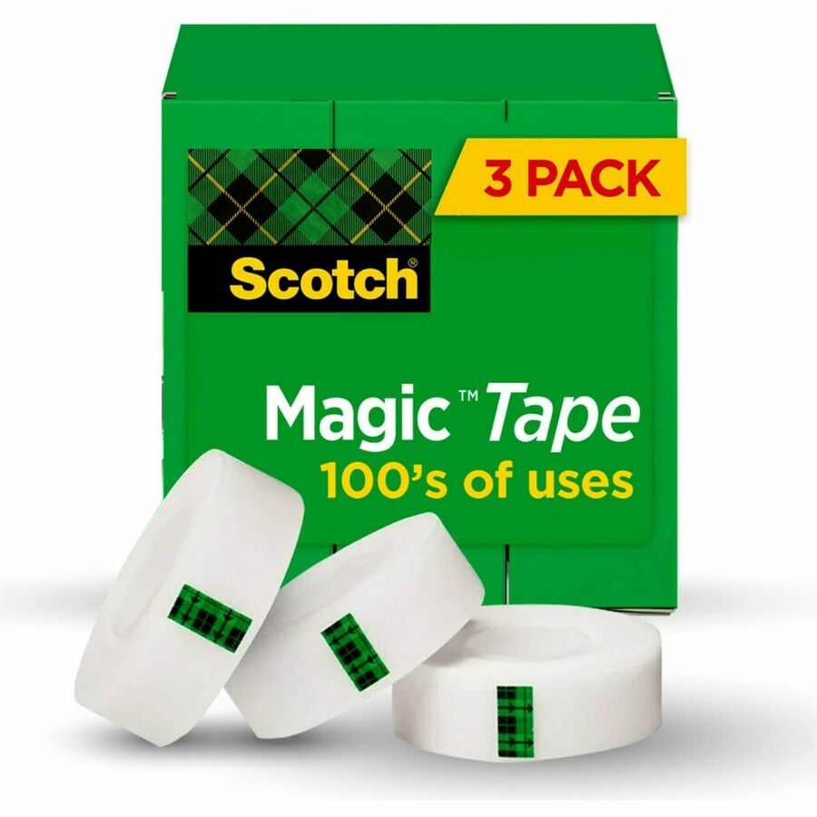 Scotch Magic Tape - 72 yd Length x 1" Width - 3" Core - Matte - Clear - For Mending, Splicing - 3 / Pack