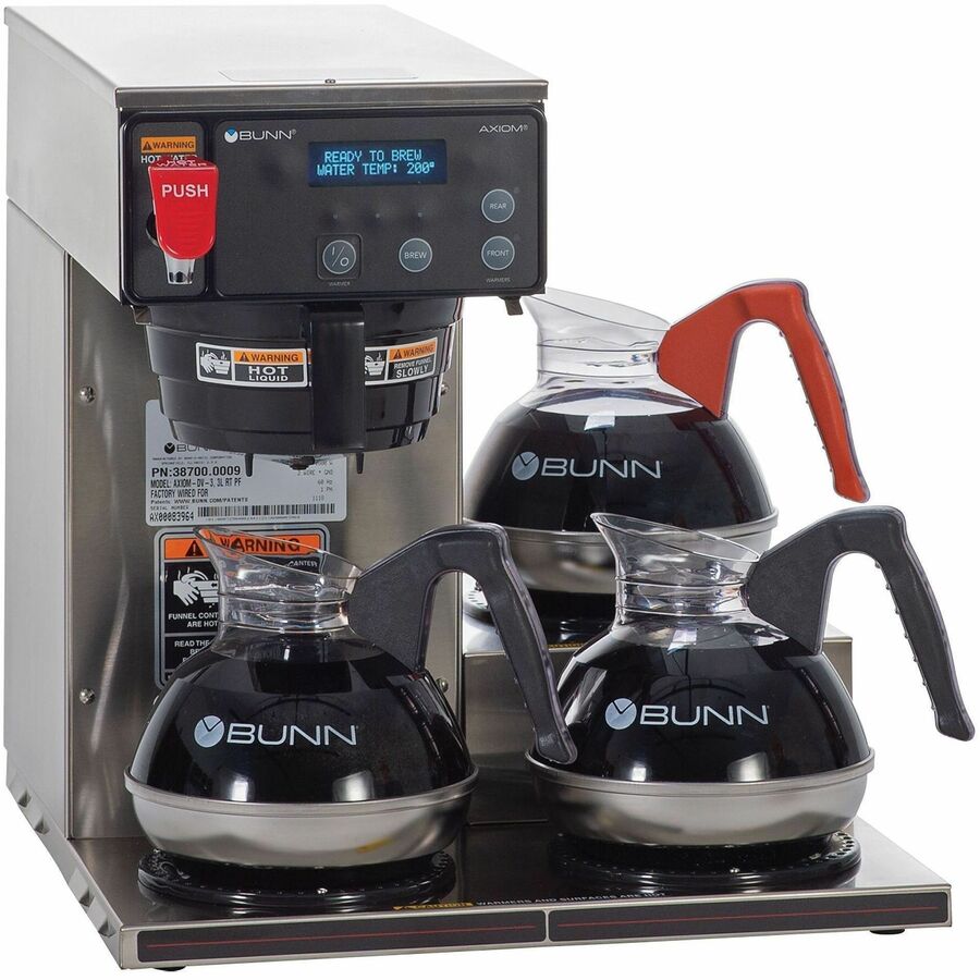 BUNN 12-cup Digital 3-Warmer Commercial Brewer - Programmable - 1800 W - 1.56 gal - 12 Cup(s) - Multi-serve - Stainless Steel, Black - Steel Body