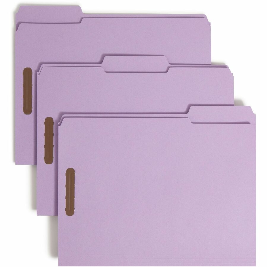 Smead 1/3 Tab Cut Letter Recycled Fastener Folder - 8 1/2" x 11" - 3/4" Expansion - 2 x 2K Fastener - 2" Fastener Capacity - Top Tab Location - Assorted Tab Position - 11 pt. - 2 Plys - Lavender - 10% Recycled - 50 / Box