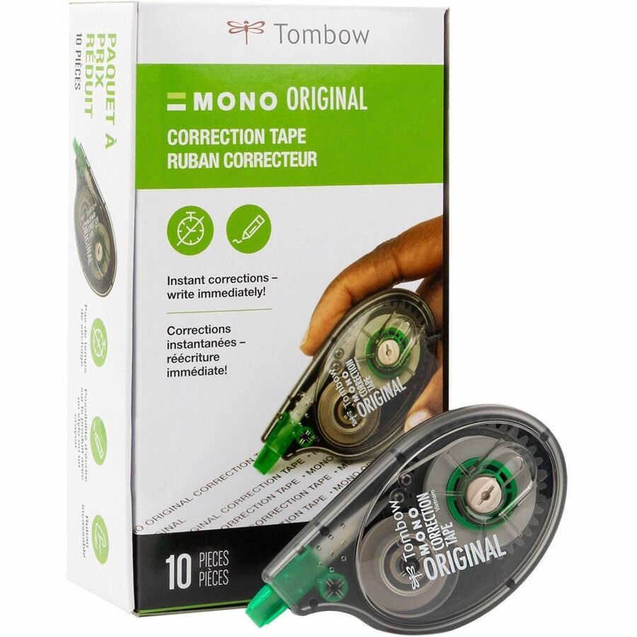 Tombow Original Mono Correction Tape - 0.16" Tape Width x 32.83 ft Tape Length - 1 Line(s) - White Tape - Ergonomic Dispenser - Acid-free, Non-refillable - White - 10 / Pack
