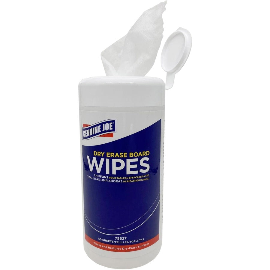 Genuine Joe Dry Erase Board Cleaning Wipes - 5.90" Width x 8.25" Length - Used as Shadow Remover, Ghost Remover - Non-toxic, Low Odor - White - 50/Tub - 1 Each