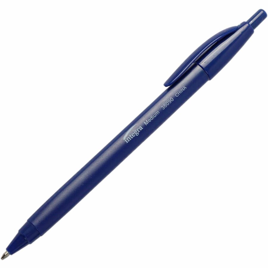 Integra Triangular Barrel Retractable Ballpnt Pens - Retractable - Blue Ink - Blue Plastic Barrel - 12 / Dozen