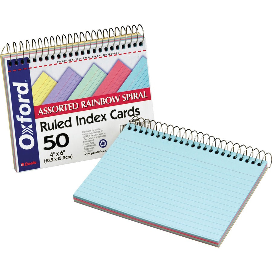 TOPS Oxford Spiral Bound Ruled Index Cards - Ruled Front Ruling - 6" x 4" Sheet Size - Perforated - 1 Each