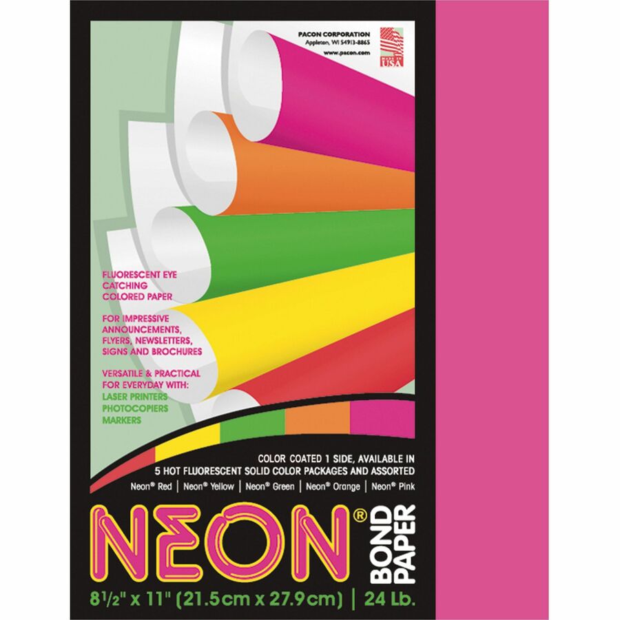 Pacon Neon Multipurpose Paper - Pink - Letter - 8 1/2" x 11" - 24 lb Basis Weight - Sustainable Forestry Initiative (SFI) - Neon Pink - 1 Pack