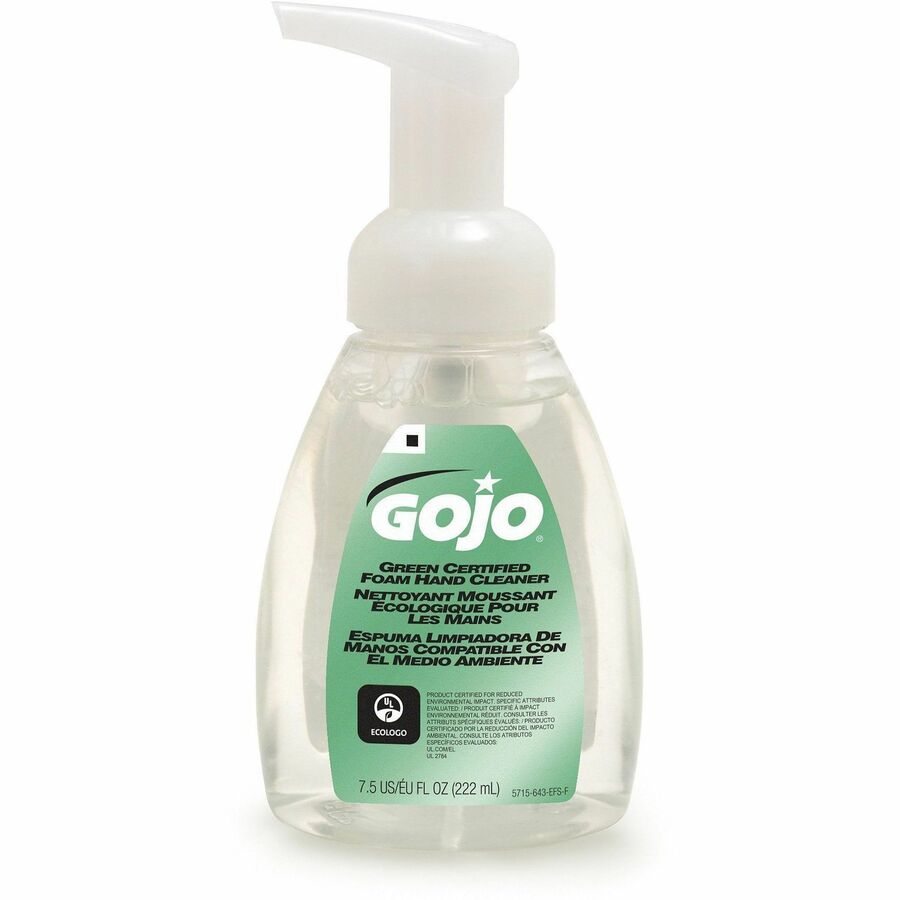 Gojo&reg, Green Certified Foam Hand Cleaner - 7.50 fl oz - Push Pump Dispenser - Hand - Clear - Bio-based - 1 Each