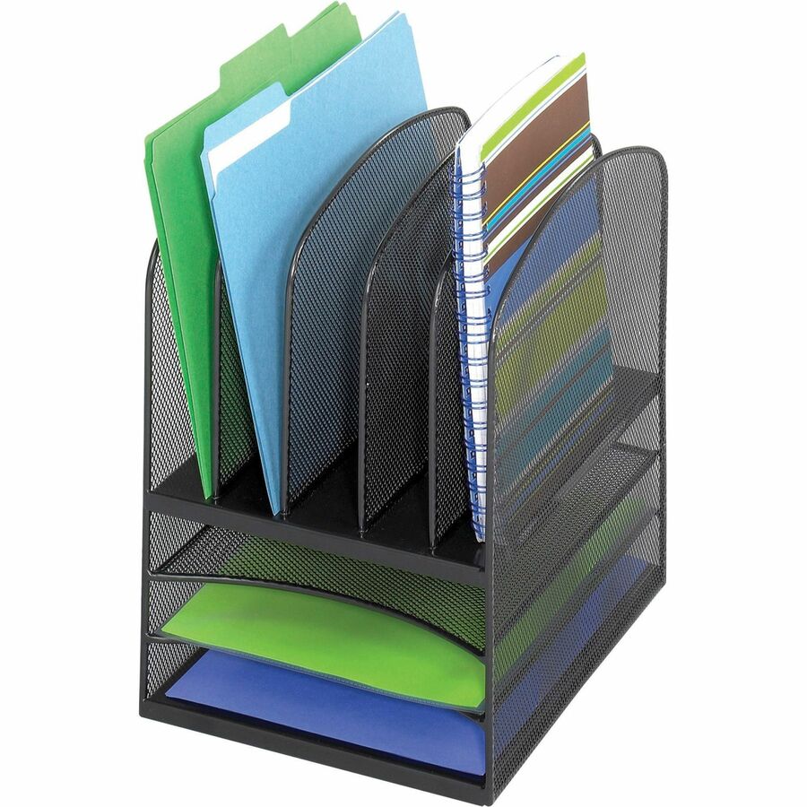 Safco Onyx Mesh Letter Tray Desktop Organizer - 5 Compartment(s) - 13" Height x 11.38" Width x 9.50" Depth - Desktop - Powder Coated - Black - Steel - 1 Each
