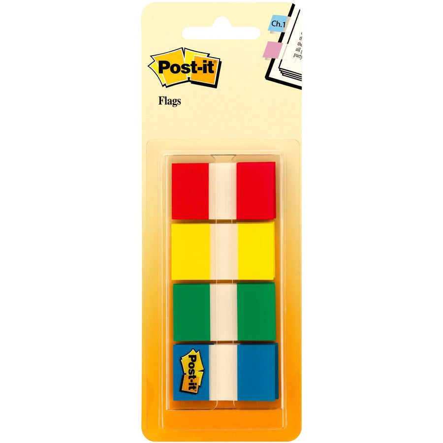 Post-it&reg, Flags - 40 x Red, 40 x Yellow, 40 x Blue, 40 x Green - 1" Flag/Note Width x 1 3/4" Flag/Note Length - Rectangle - Unruled - Red, Yellow, Green, Blue, Assorted - Dispenser Included - 160 / Pack