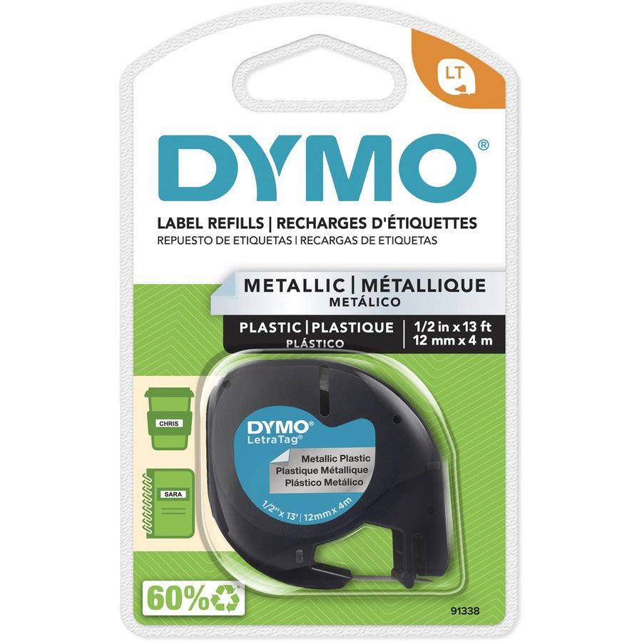 Dymo LetraTag Label Maker Tape Cartridge - x 1/2" Width - Direct Thermal - Silver - 1 Each
